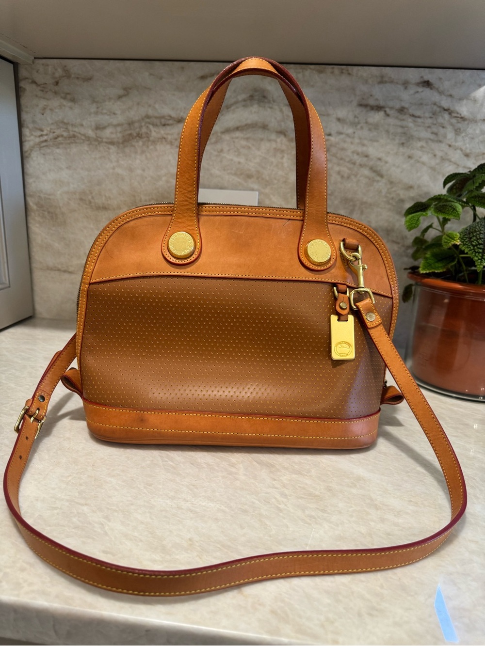 Vintage Dooney & Bourke Cabriolet Perforated Leather Satchel Made USA
